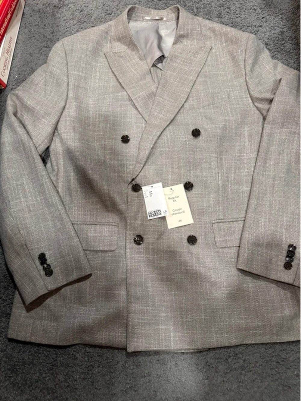 H&M Men’s 46R Gray Textured Double Breasted Blazer Regular Fit NWT